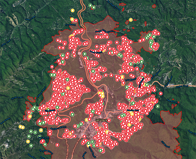 smoky mountain wildfires map