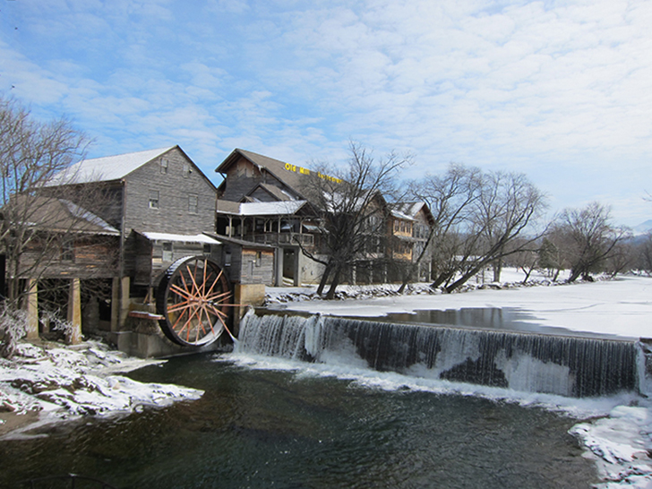 the old mill pigeon forge - winter scene