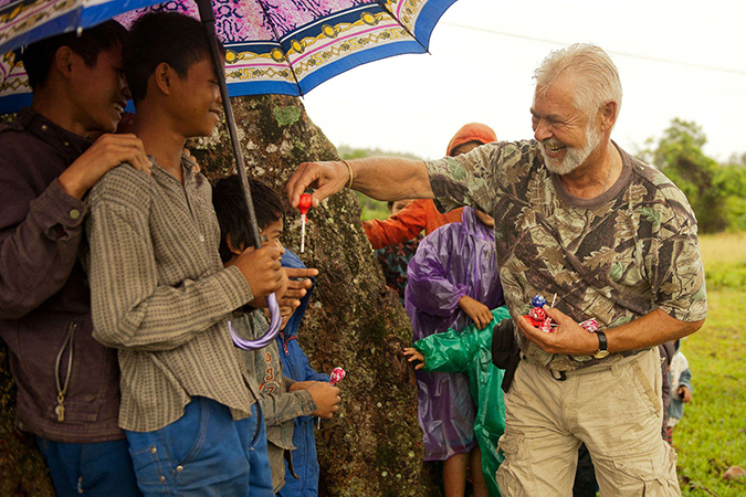 Jon Cavaiani hands out candy in vietnam