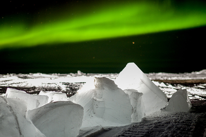 northern lights above ice camp sargo