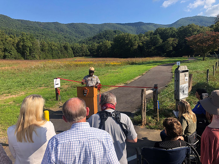 cades cove accessible trail ribbon cutting by cassius cash