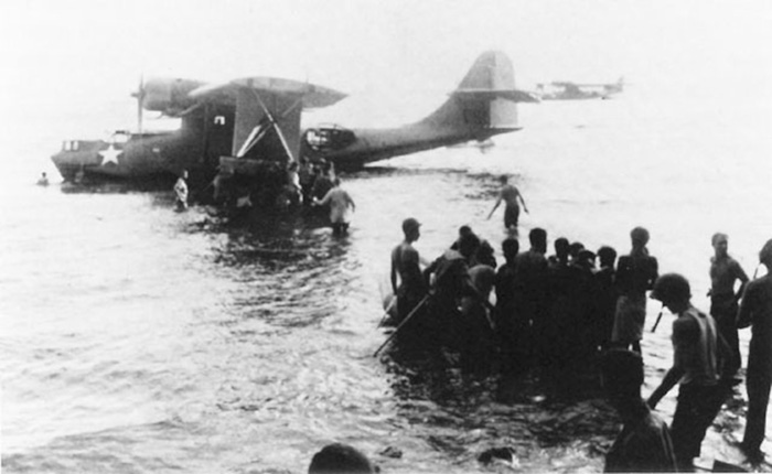 marines evacuated by seaplane from new georgia island