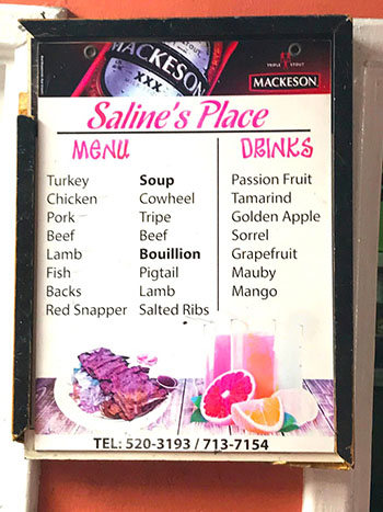 menu saline's place saint lucia