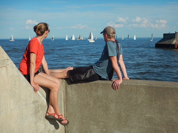 Sailboats skitter about on Lake Superior